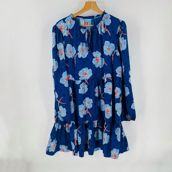 Draper James Blue Floral Tiered Long Sleeve Dress Size XL Romantic Bold - Picture 11 of 11